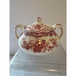 Crown Ducal Bristol Pink Scalloped Edge Rim Sugar Bowl With Lid Floral Vintage